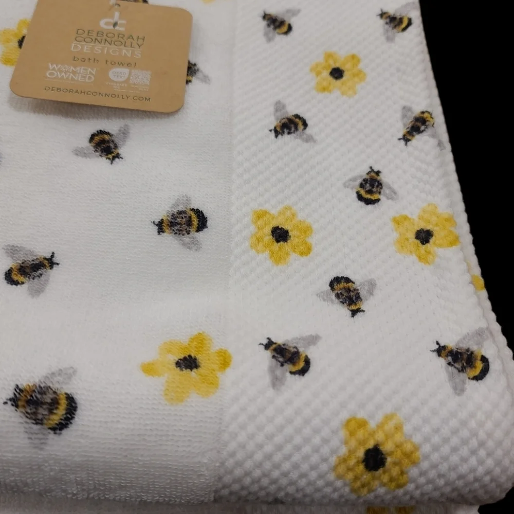 6pc Bath Hand Tip Towels Deborah Connolly Honey Bee Flowers Waffle Weave New